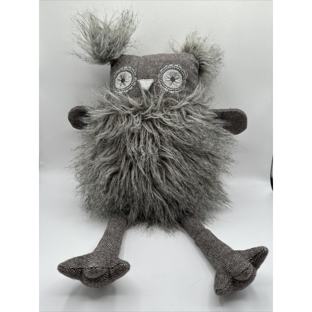 Owl Gray Fabric Accent Soft Baby Plush Fall‎ Decor Restoration Hardware EUC 10"